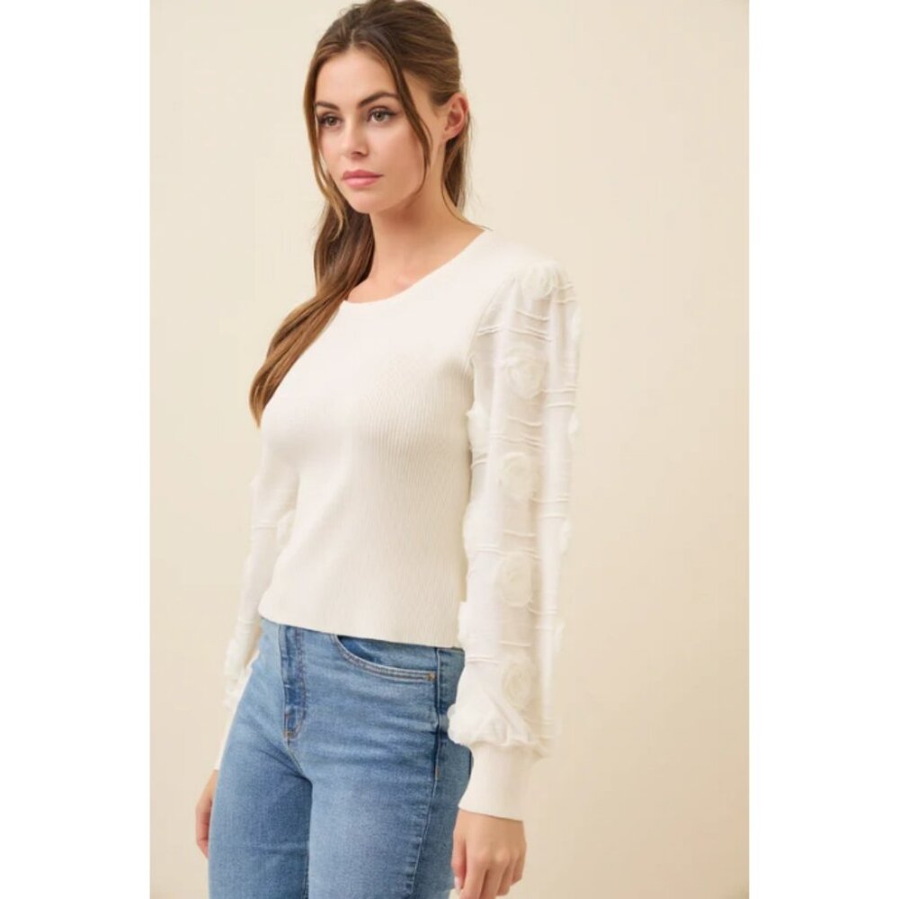 #13 Floral Contrast Sleeve Knit Top - Picture 2 of 2